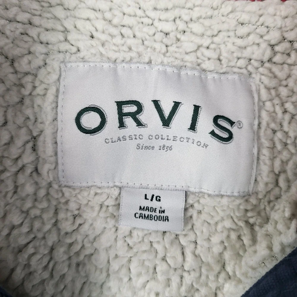 Orvis Sweater Mens Large Blue Quarter Zip Sherpa Lined Fleece Knit Pullover Warm